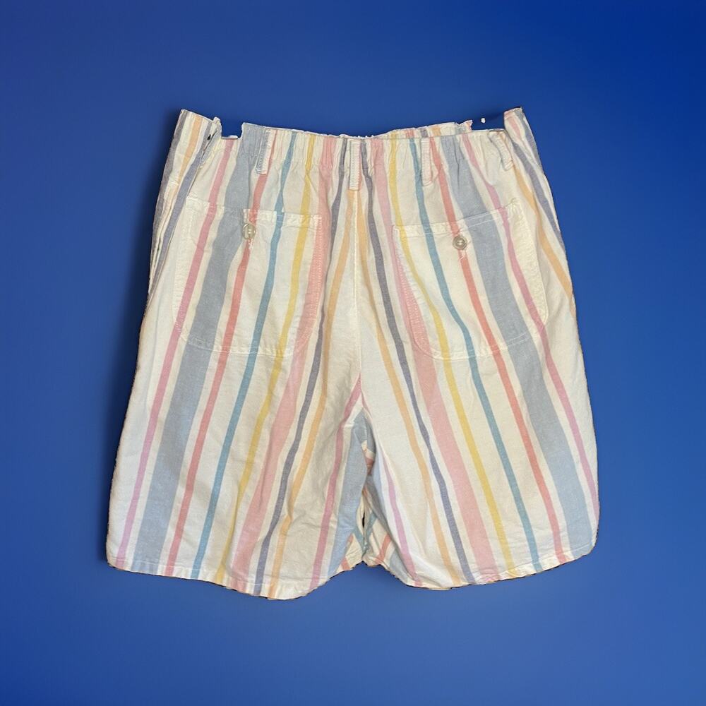 Vintage 90s Hunt Club Pastel Striped Shorts Cotton High Waist Pleated Velcrow Fl - Picture 2 of 5